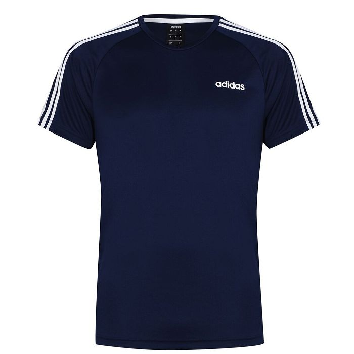 Sereno, 3 Bande, T-shirt pour hommes en Bleu foncé et blanc
